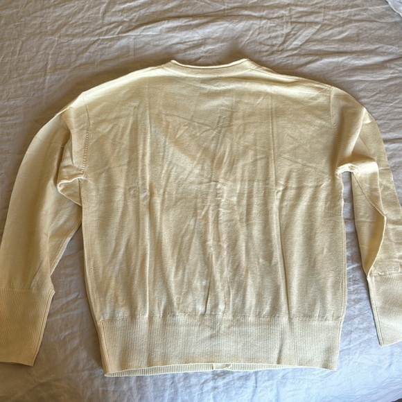 AYR V-Neck Button Cardigan in Pale Yellow/Cream - Picture 4 of 5